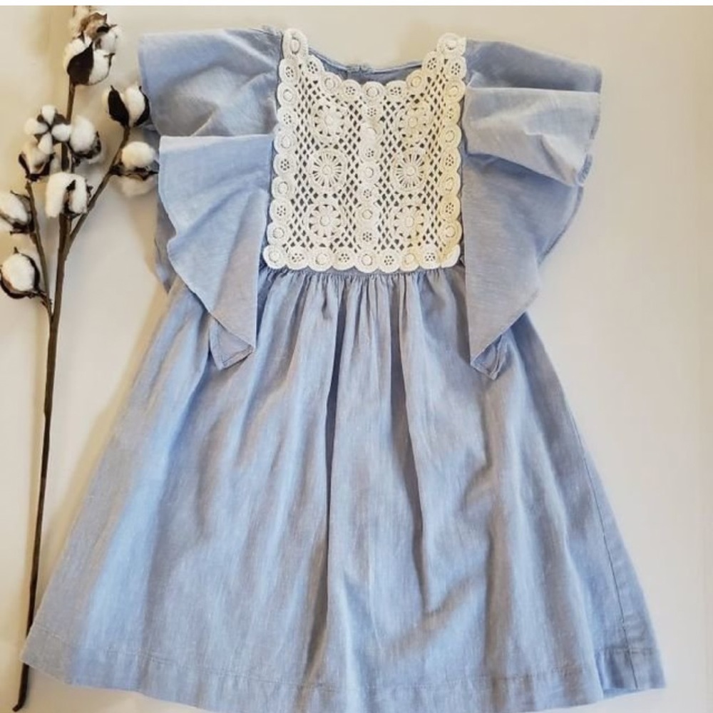 EUC size 6 Zara Kids Blue Linen Crochet Dress!